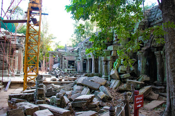 Naklejka premium A beautiful view of Ta Phrom Temple at Siem Reap, Cambodia.