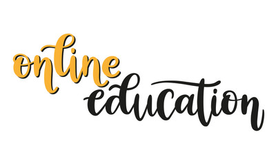 Online education handwritten vector lettering isolated on white background. Home education concept. Creative design for logo, web banner, poster, print.
