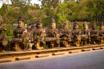 Fototapeta premium A beautiful view of statues in Angkor Thom temple at Siem Reap, Cambodia.