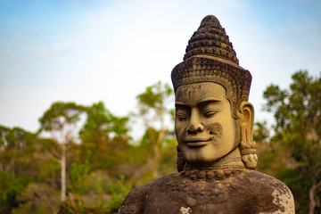 A beautiful view of statues in Angkor Thom temple at Siem Reap, Cambodia.