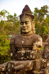 Naklejka premium A beautiful view of statues in Angkor Thom temple at Siem Reap, Cambodia.