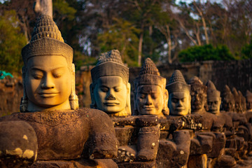 A beautiful view of statues in Angkor Thom temple at Siem Reap, Cambodia.