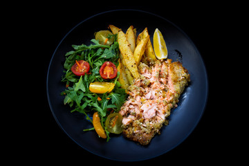 Lemon Herb Marinate Salmon covered Breadcrumb with chips