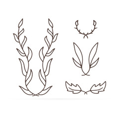 Doodle wreaths icon isolated on white. Sketch eco sticker. Branch with leaf. Frame, border for design. Kids hand dwawing art line. Outline vector stock illustration