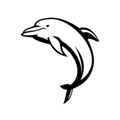 Dolphin Mascot Jumping Side View Black and White Retro