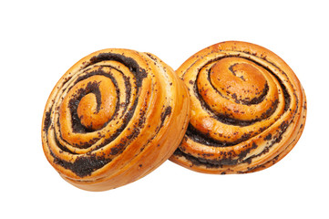 Buns with poppy seeds isolated on white background