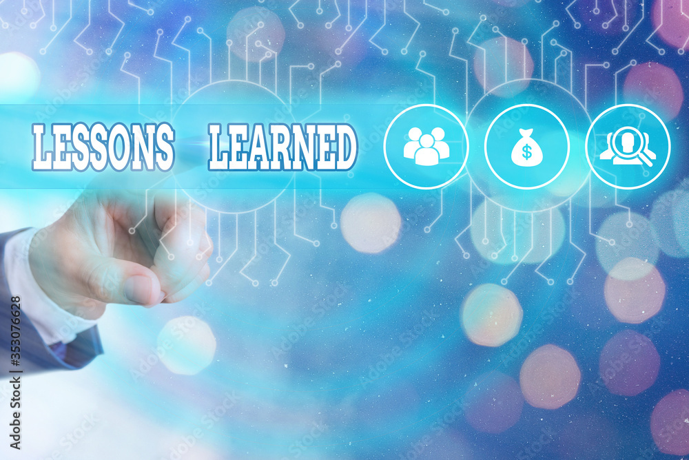 Poster writing note showing lessons learned. business concept for the knowledge or understanding gained by 