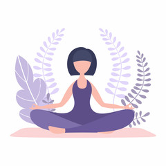 Girl in the Lotus position, yoga at home.