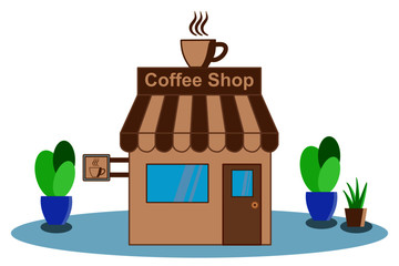 Small coffee shop. Street coffee shop. Vector design illustration in flat style.