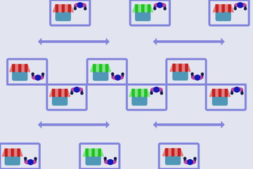 Obraz premium Social distancing for street market. Save from coronavirus outbreak. Vector illustration in flat style.