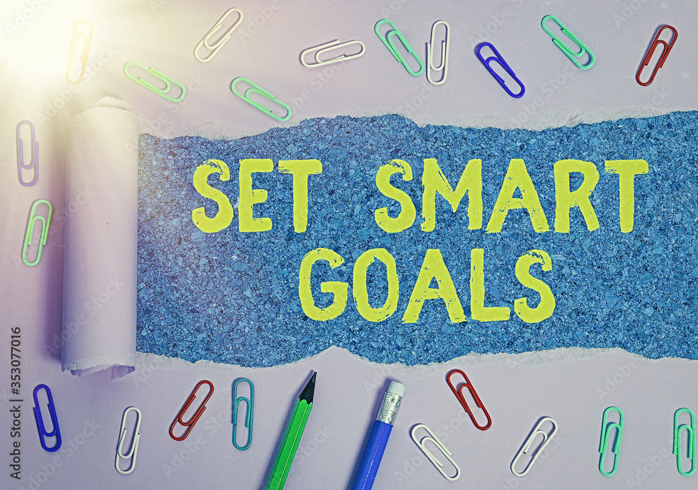 Poster word writing text set smart goals. business photo showcasing giving criteria to guide in the setting