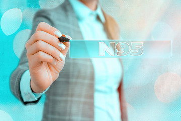 Word writing text N95. Business photo showcasing an individualal protective equipment that are used...