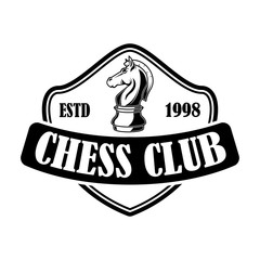 Chess club emblem template. Design element for emblem, sign, logo, label, poster, card. Vector illustration
