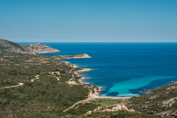Fototapeta na wymiar Turquoise Mediterranean at Revellata near Calvi in Corsica