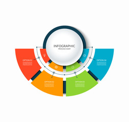 Infographic semi circular chart divided into 4 parts. Step-by step diagram with four options.