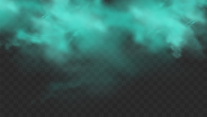 Fototapeta na wymiar Blue smoke isolated on dark transparent background. Realistic blue magic mist cloud, chemical toxic gas, steam waves. Realistic vector illustration