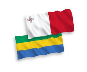 Flags of Malta and Gabon on a white background