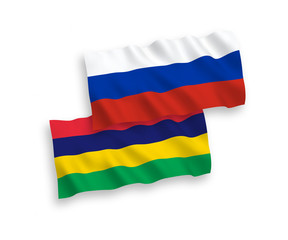 Flags of Mauritius and Russia on a white background
