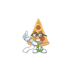 cartoon mascot design of slice of pizza holding a menu list