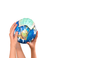 World Environment Day concept: Corona virus or COVID-19 Earth wearing a mask , this image furnished by NASA
