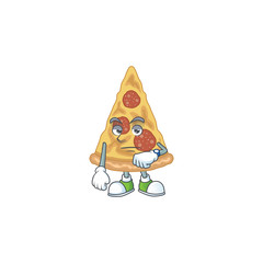 Slice of pizza showing waiting gesture cartoon design concept