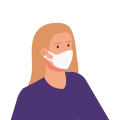woman using medical protective mask against covid 19 vector illustration design