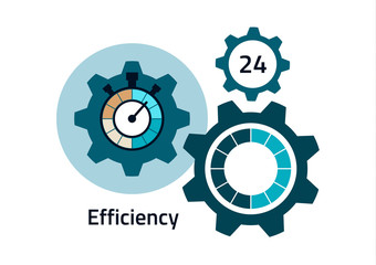 Creative icon for efficiency, productivity. Sign of a stopwatch, gears. Flat design. Vector