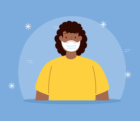woman afro using medical protective mask against covid 19 vector illustration design