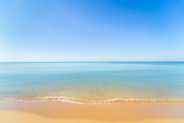 Fototapeta na wymiar Clear sky, sea and sand at Kung Wiman Beach, Chanthaburi, Thailand.