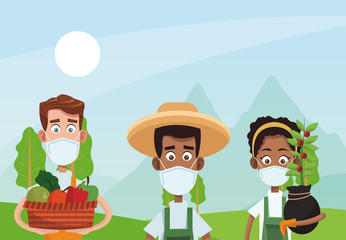 farmers wearing medical masks scene