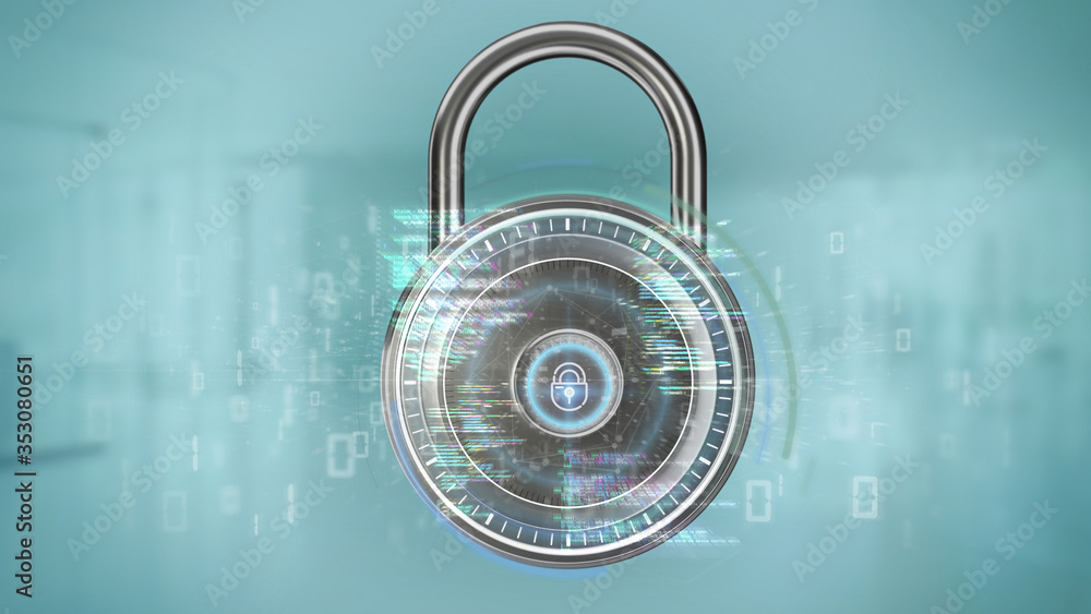 Poster padlock and security data - 3d rendering
