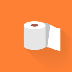 Roll tissue paper in flat style. Toilet paper flat icon on isolated white background. EPS 10 vector.