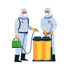 biosafety workers with sprayer portable and tanks