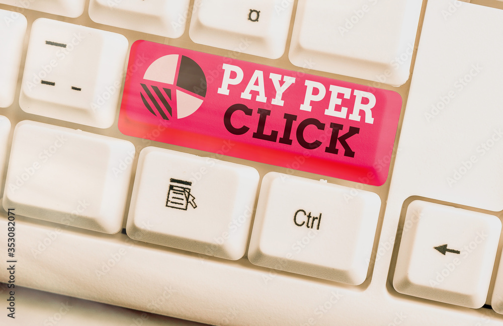 Poster writing note showing pay per click. business concept for internet marketing in which payment is base