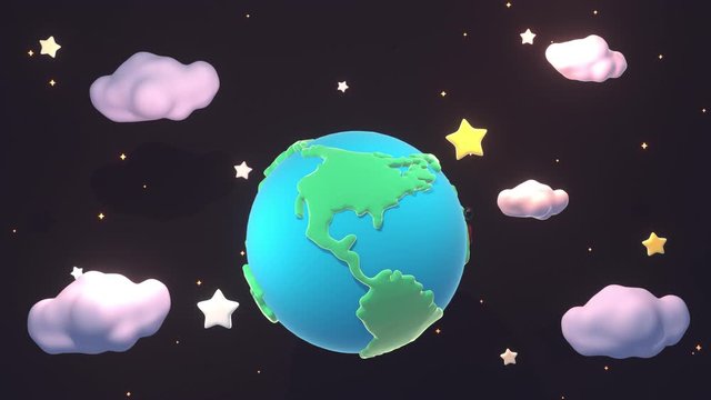 Cartoon Earth and stars animation. (Looped)