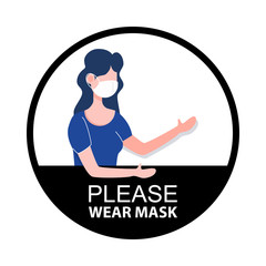 Please wear mask sign. New normal social distancing concept.