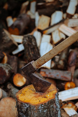 splitting wood with an ax