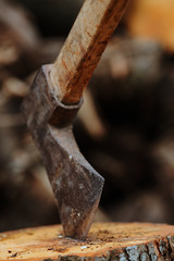 splitting wood with an ax