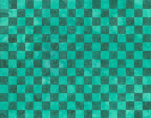 緑の市松模様のシームレス背景（水彩イラスト）