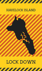 Havelock Island lockdown sign. Yellow island pandemic danger icon. Vector illustration.