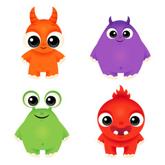 Monster set, cartoon vector cute creatures isolated on white