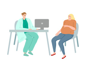 Young pregnant woman sitting at doctors visit in clinic