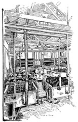 Meat slicer to prepare the meat extract. Illustration of the 19th century. White background.