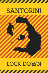 Santorini Lock Down Sign. Yellow island pandemic danger icon. Vector illustration.