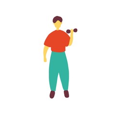 Fitness man doing exercise. Healthy lifestyle. Doodle flat vector illustration
