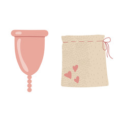 Menstrual cup and box. Eco-friendly, silicone washable menstrual cup. Zero waste period personal hygiene. Plastic-free concept.