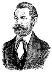 Portrait of Ludwig Leichhardt, was a German explorer and naturalist, most famous for his exploration of northern and central Australia. Illustration of the 19th century. White background.
