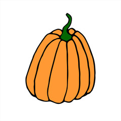 Simple flat color Pumpkin icon isolated on white background. Symbol autumn, crop, fruitful year. Harvest thanksgiving or halloween theme. Hand drawn vector EPS10 illustration
