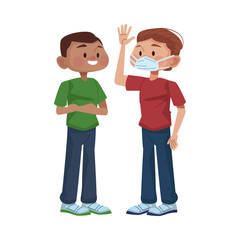 interracial young men using medical masks characters