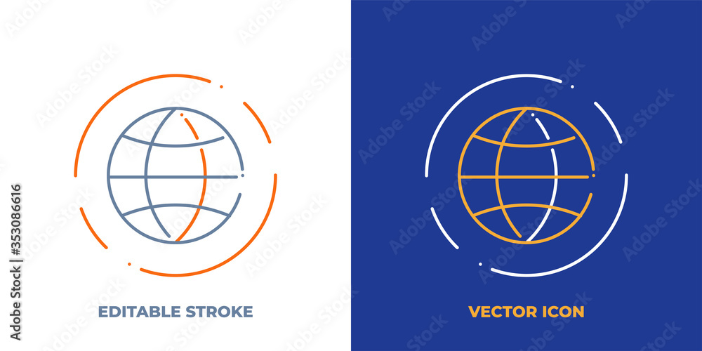 Poster globe line art vector icon with editable stroke. outline symbol of world. earth pictogram made of th